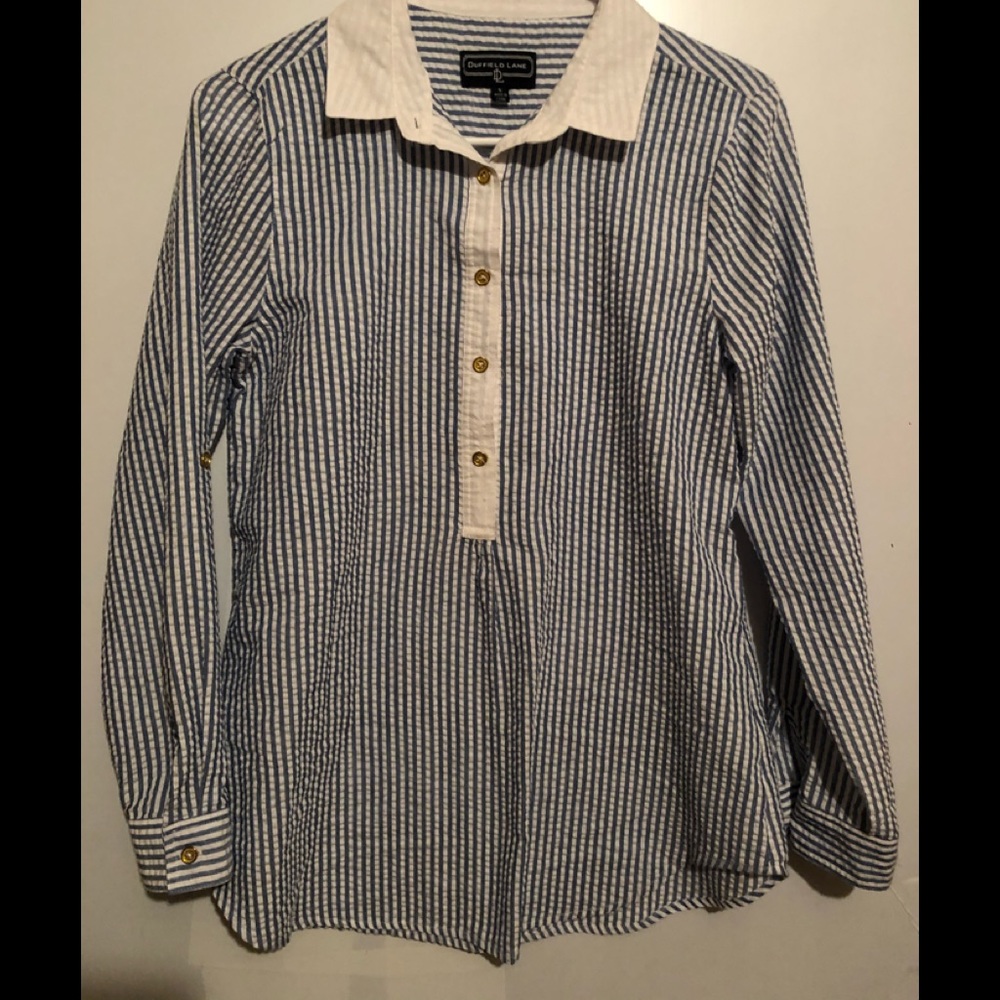 Womens duffield lane blue and white striped blouse